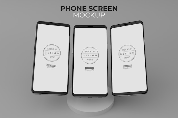 Maquette de téléphone portable 3 mobiles côte à côte sur fond gris