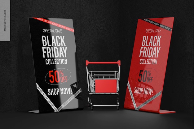 PSD maquette de tentes de table black friday, vue latérale