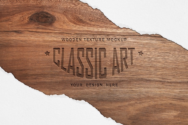 PSD maquette de texture en bois et effet de texte en bois gravé