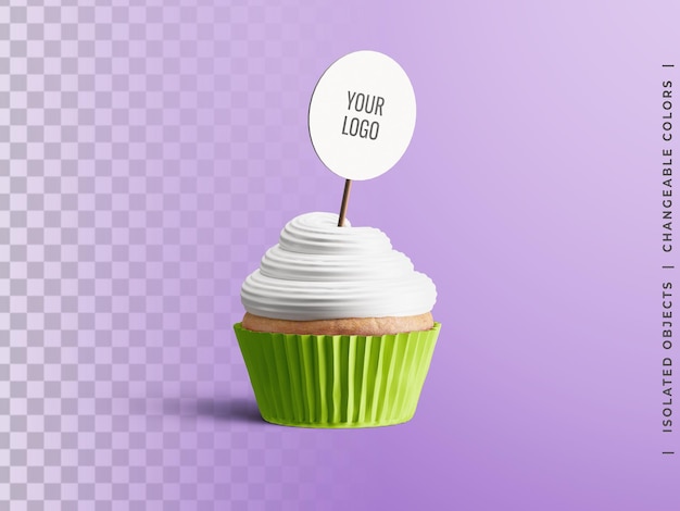 Maquette de topper de muffin de petit gâteau de dessert de boulangerie avec l'étiquette d'isolement