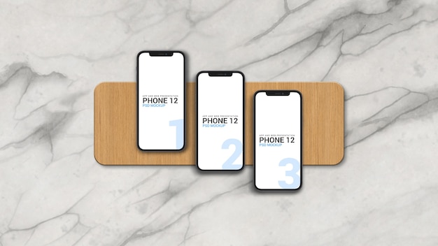 Maquette De Trois Smartphones Pour La Présentation De L'interface Utilisateur De L'application