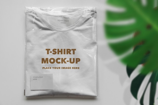 Une Maquette De Tshirt Sur Une Table Blanche Dans Un Sac En Plastique