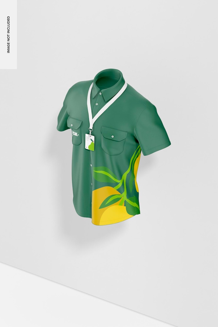 PSD maquette d'uniforme de chemise de supermarché, vue en plongée