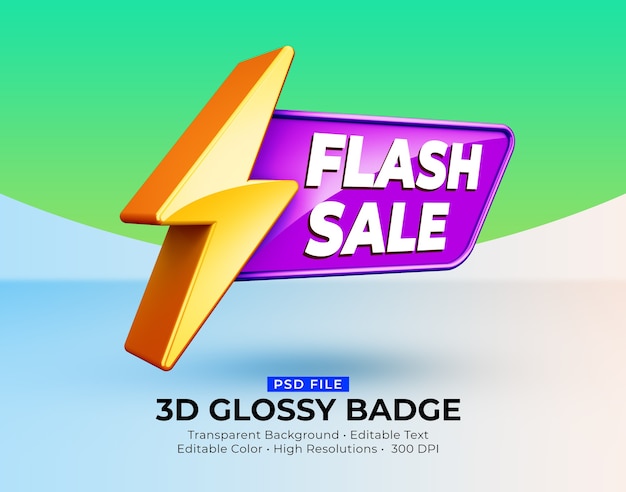 PSD maquette de vente flash 3d badge brillant brillant