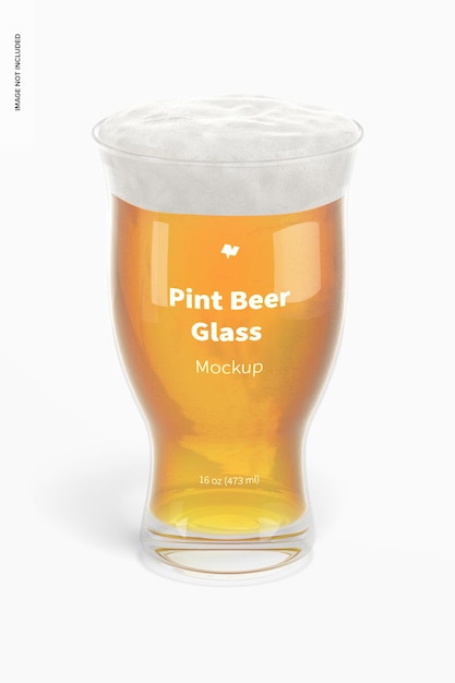 PSD maquette de verre à bière de 16 oz, vue de face