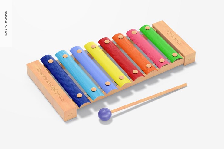 PSD maquette de xylophone en bois pour bébé, vue de dessus
