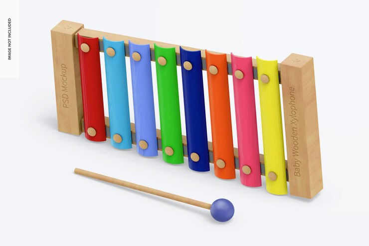 PSD maquette de xylophone en bois pour bébé, vue gauche isométrique