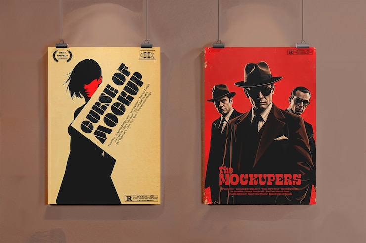 Maquettes d'affiches accrochées au mur