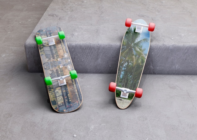 PSD maquettes de skateboards posant sur la marche