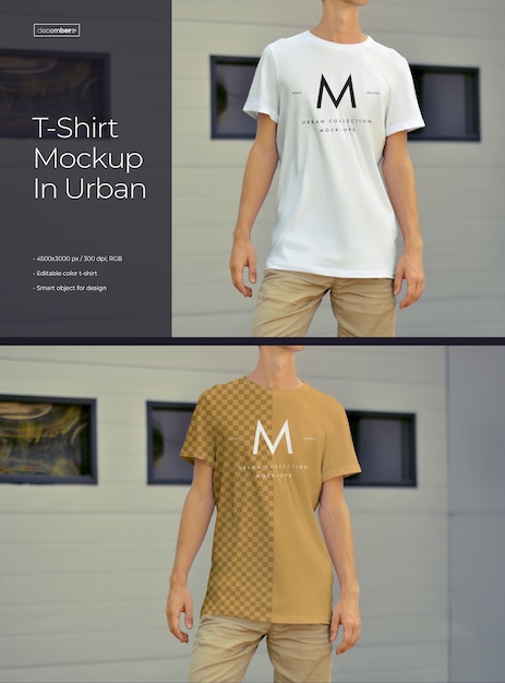 Maquettes d'un t-shirt allongé sur un jeune homme