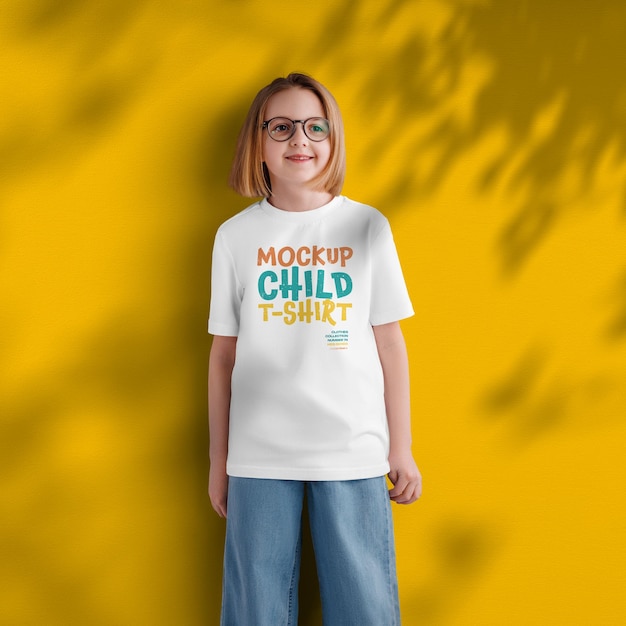 Maquettes d'un t-shirt pour enfants sur une maquette PSD pour fille