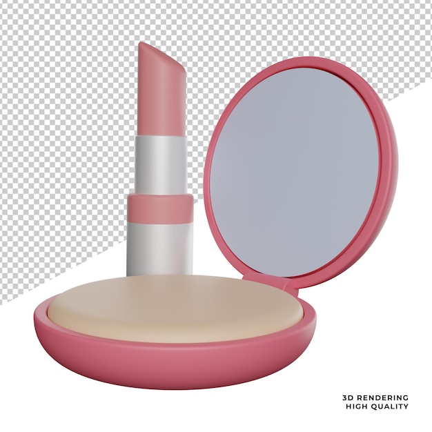 Maquillaje equipo cosmético vista lateral renderizado 3d icono ilustración png fondo transparente