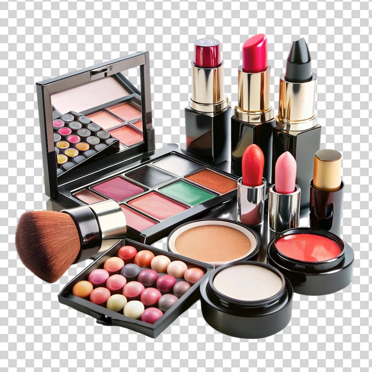 PSD maquillaje establecido sobre un fondo transparente