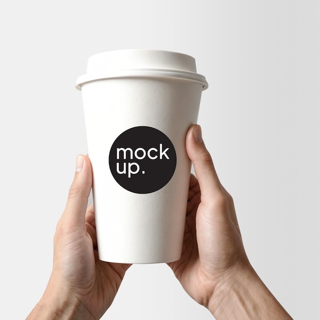 Maquillaje de PSD de la mano sosteniendo una taza de café