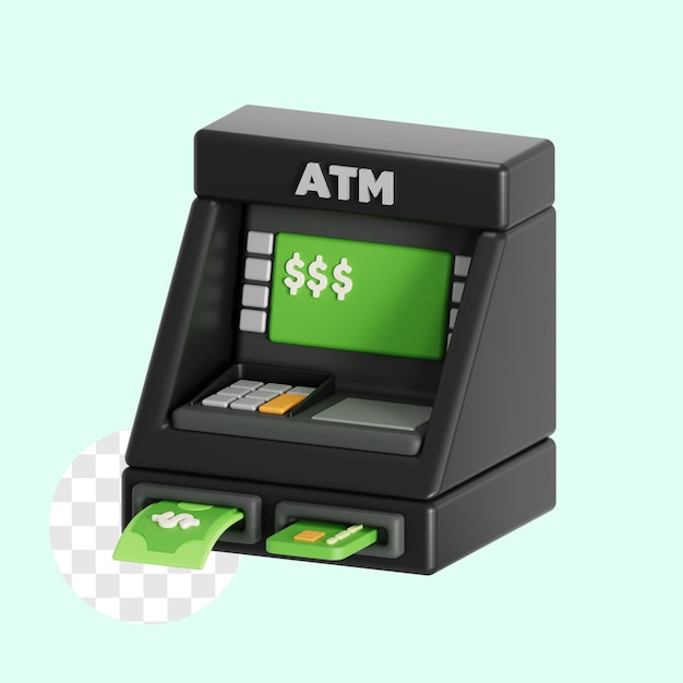 máquina de cajeros automáticos con efectivo y tarjetas de crédito máquina de contabilidad de icono 3D