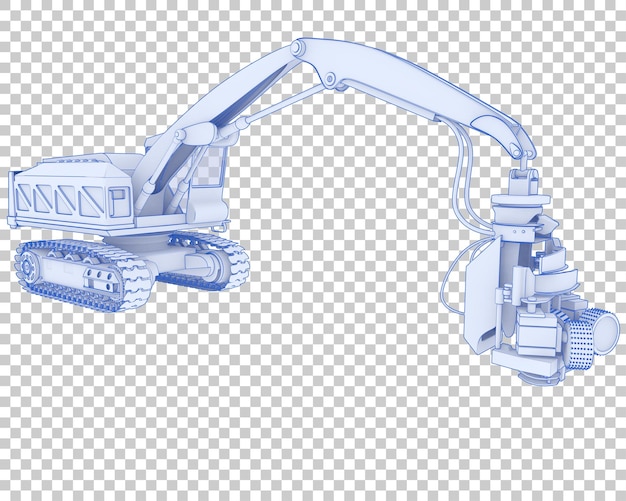 Máquina cortadora de árboles en la ilustración de representación 3d de fondo transparente