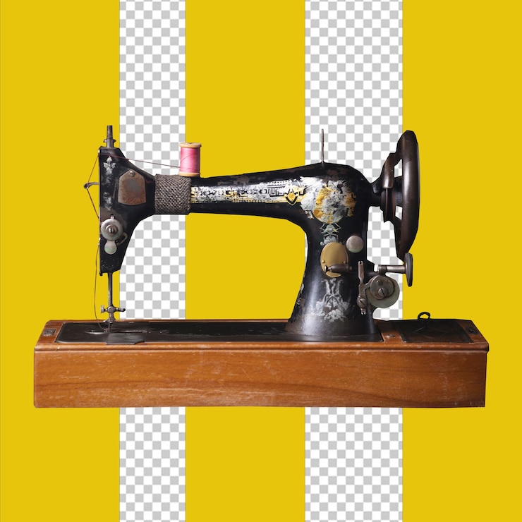 Máquina de coser antigua con fondo transparente