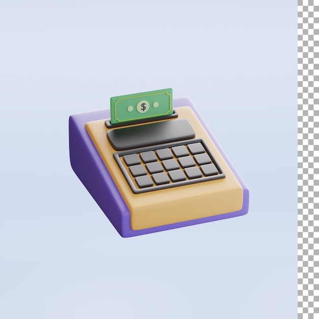 Máquina de caixa com ilustração 3d de dinheiro