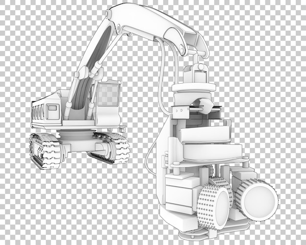 Máquina de corte de árvores na ilustração de renderização 3d de fundo transparente