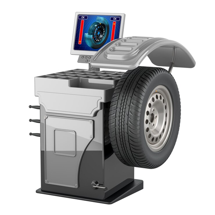PSD máquina de equilíbrio de rodas com renderização 3d de rodas de carro isoladas em fundo transparente