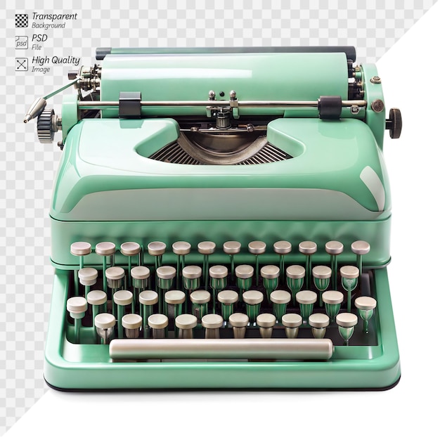 Máquina de escrever verde vintage em um fundo transparente