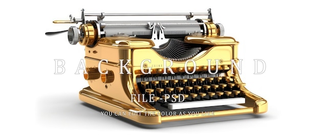 PSD máquina de escrever vintage fundo branco dourado