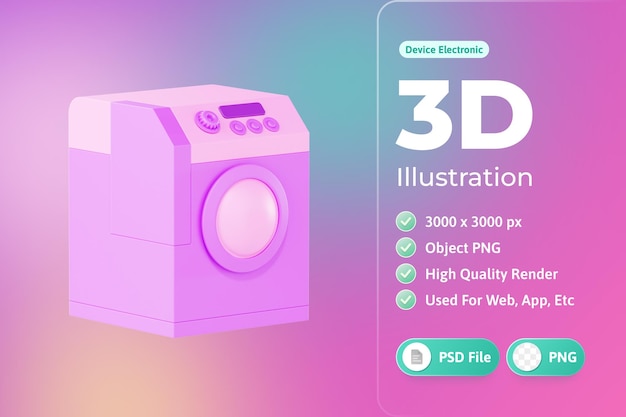 PSD máquina de lavar roupa ilustração 3d de dispositivo eletrônico