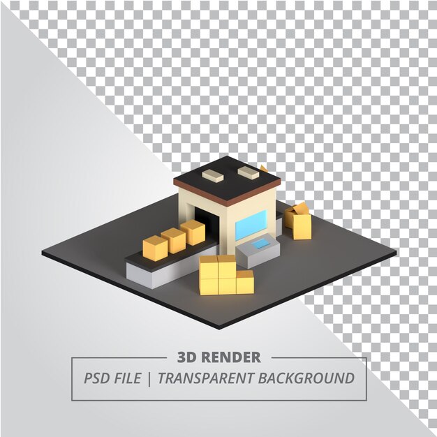 PSD máquina de embalaje render 3d isométrico