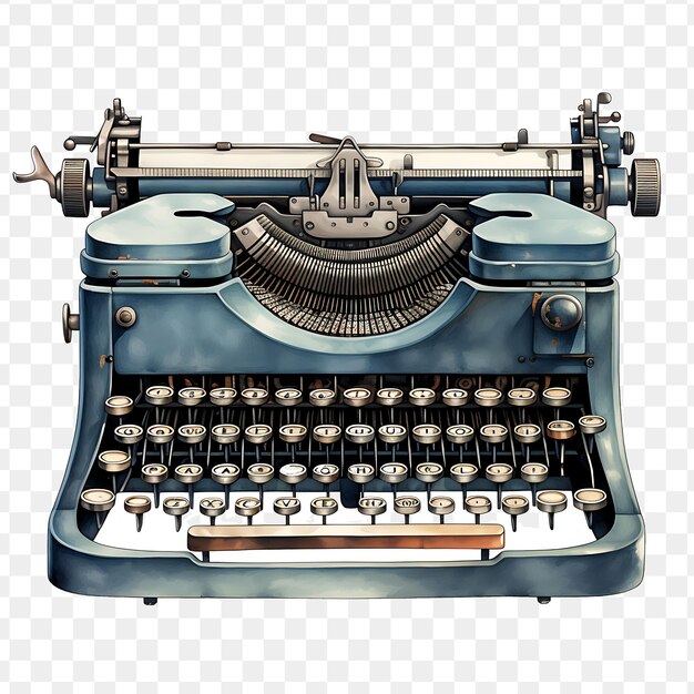 PSD una máquina de escribir azul con un fondo blanco y una etiqueta azul que dice máquina de escribir