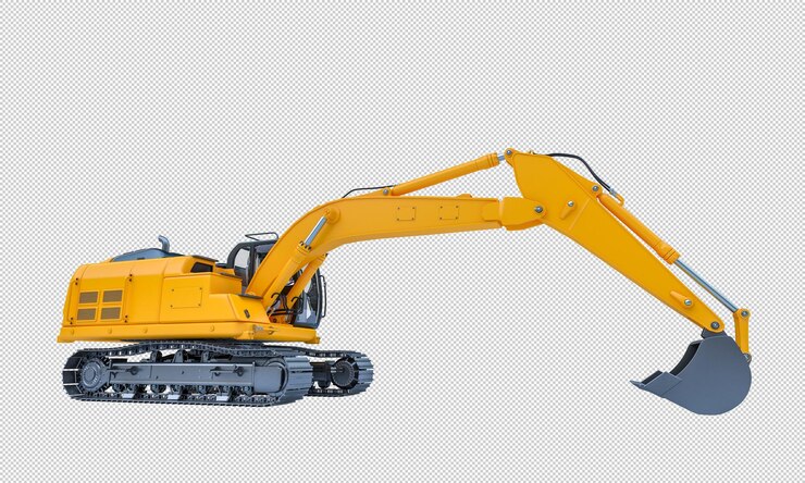 PSD máquina excavadora aislada sobre fondo blanco render 3d