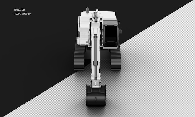 Máquina excavadora mate de metal de titanio blanco realista aislada desde la vista frontal superior