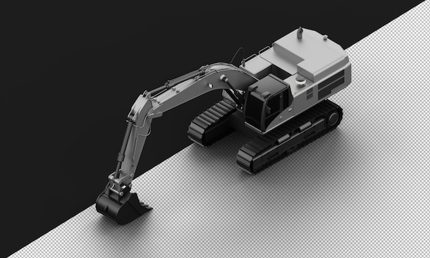 PSD máquina excavadora mate de metal de titanio gris realista aislada desde la vista frontal superior izquierda