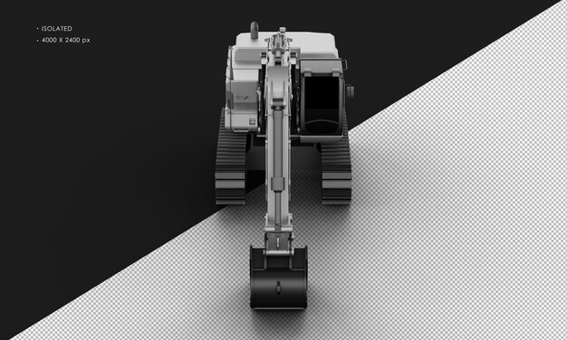 Máquina excavadora mate de metal de titanio gris realista aislada desde la vista frontal superior