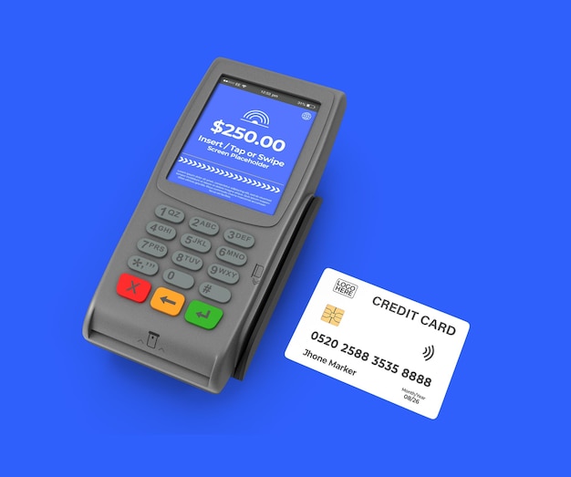 Máquina terminal de pago y tarjeta de crédito maestra con fondo transparente