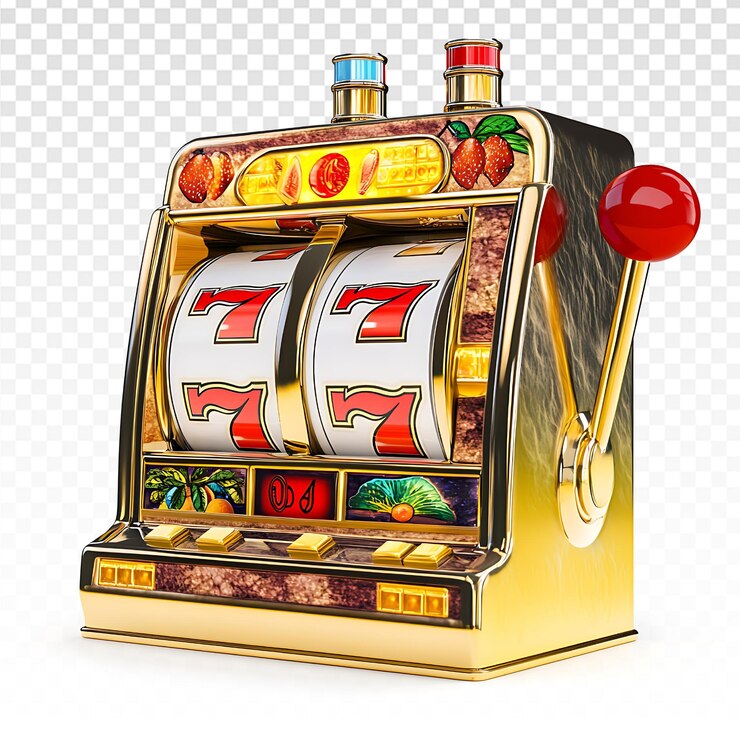 PSD máquina tragamonedas de casino vibrante en un fondo blanco limpio
