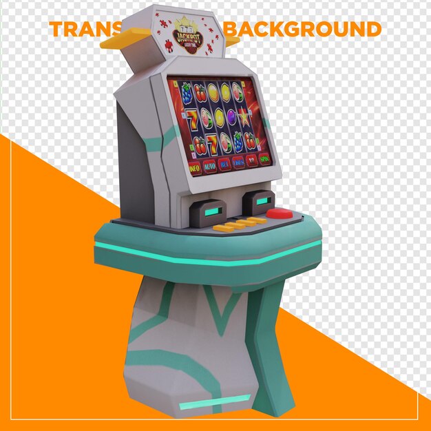 Máquina tragamonedas de juego de renderizado 3D con fondo transparente
