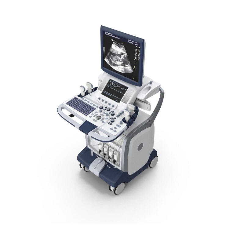 Máquina de ultrasonido que muestra un escáner fetal equipo médico para la atención prenatal