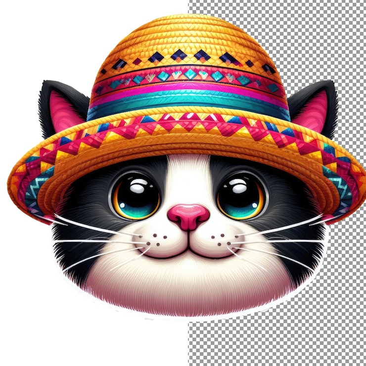 PSD maravilhosa arte de gato brincalhão com bigode em fundo transparente