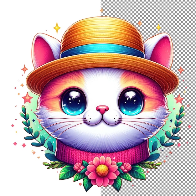 PSD maravilhosa arte de gato brincalhão com bigode em fundo transparente