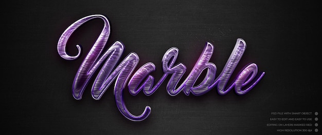 PSD marbre de texte de luxe avec style 3d modifiable