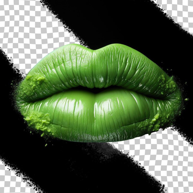 PSD marca de beso de lápiz labial verde en un fondo transparente bellos labios aislados impresión de beso caliente brillante característica de moda del día de san valentín