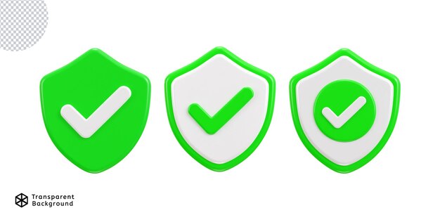 PSD marca de comprobación con el escudo de protección 3d verificado conjunto de iconos