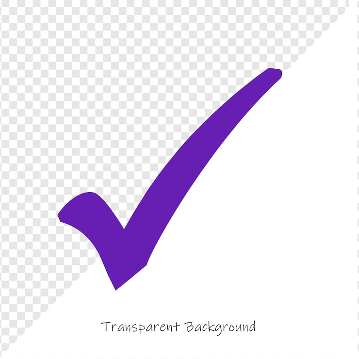 PSD marca de comprobación púrpura en un fondo transparente