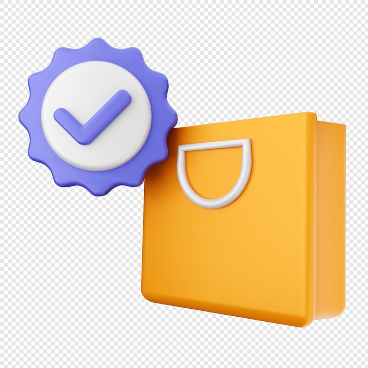 PSD marca de comprobación de verificación 3d aprueba la bolsa de compras
