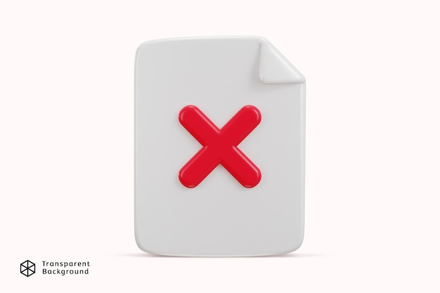 Marca de cruz en el papel fallido icono ilustración vectorial de renderización 3D