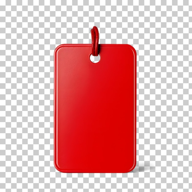 Marca de etiqueta vermelha com uma corda preta isolada em um fundo transparente