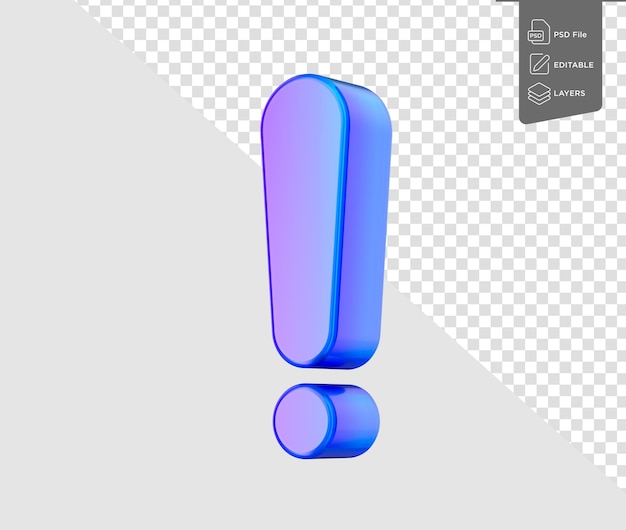 Marca de exclamação 3D com gradiente roxo-azul simbolizando urgência ou alerta Ilustração 3D