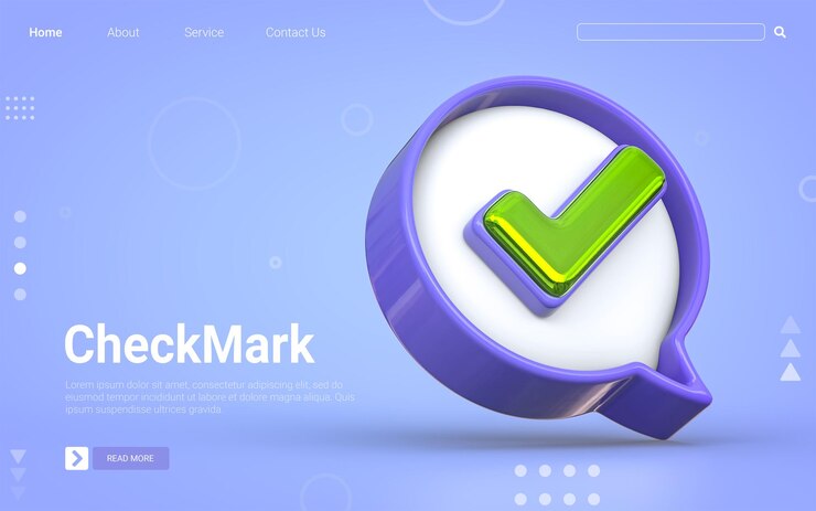 PSD marca de seleção no fundo azul com aparência metálica realista conceito de renderização em 3d para modelo de banner da web
