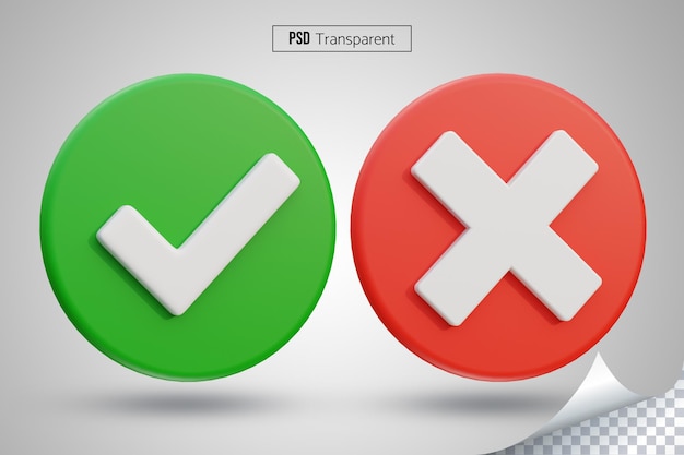 marca de verificação 3D e símbolos cruzados