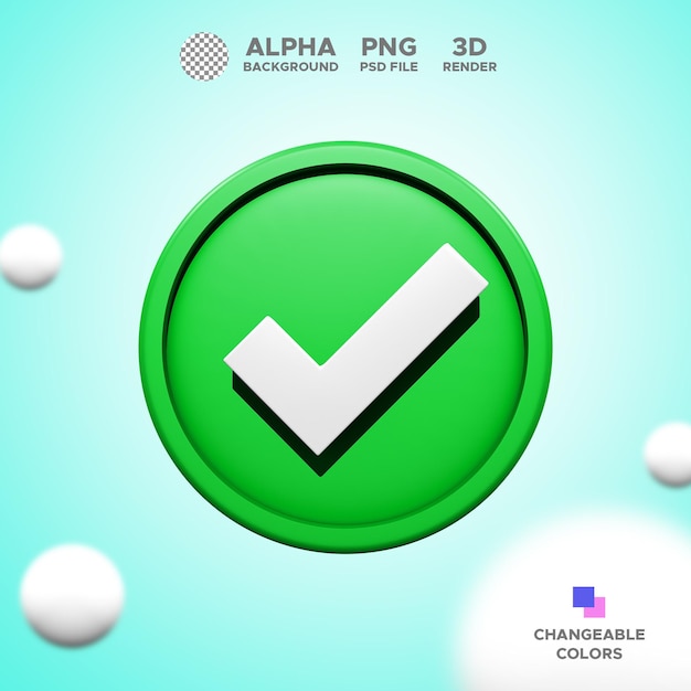 Marca de verificação da lista de verificação de renderização do ícone 3d para objeto isolado de ilustração de design PSD Premium